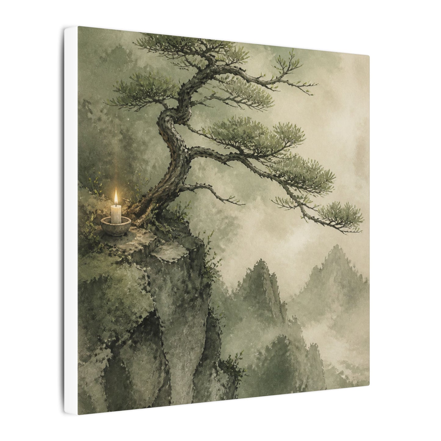 Candlelight Pine Tree Canvas Art - Japandi Kanso