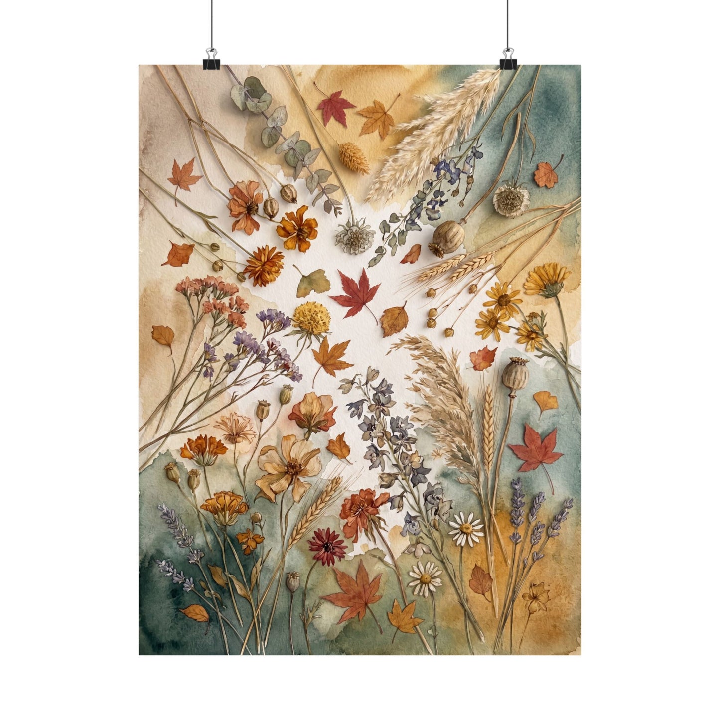 Dried Flowers Wall Art Print | Autumn Japandi Watercolor Art