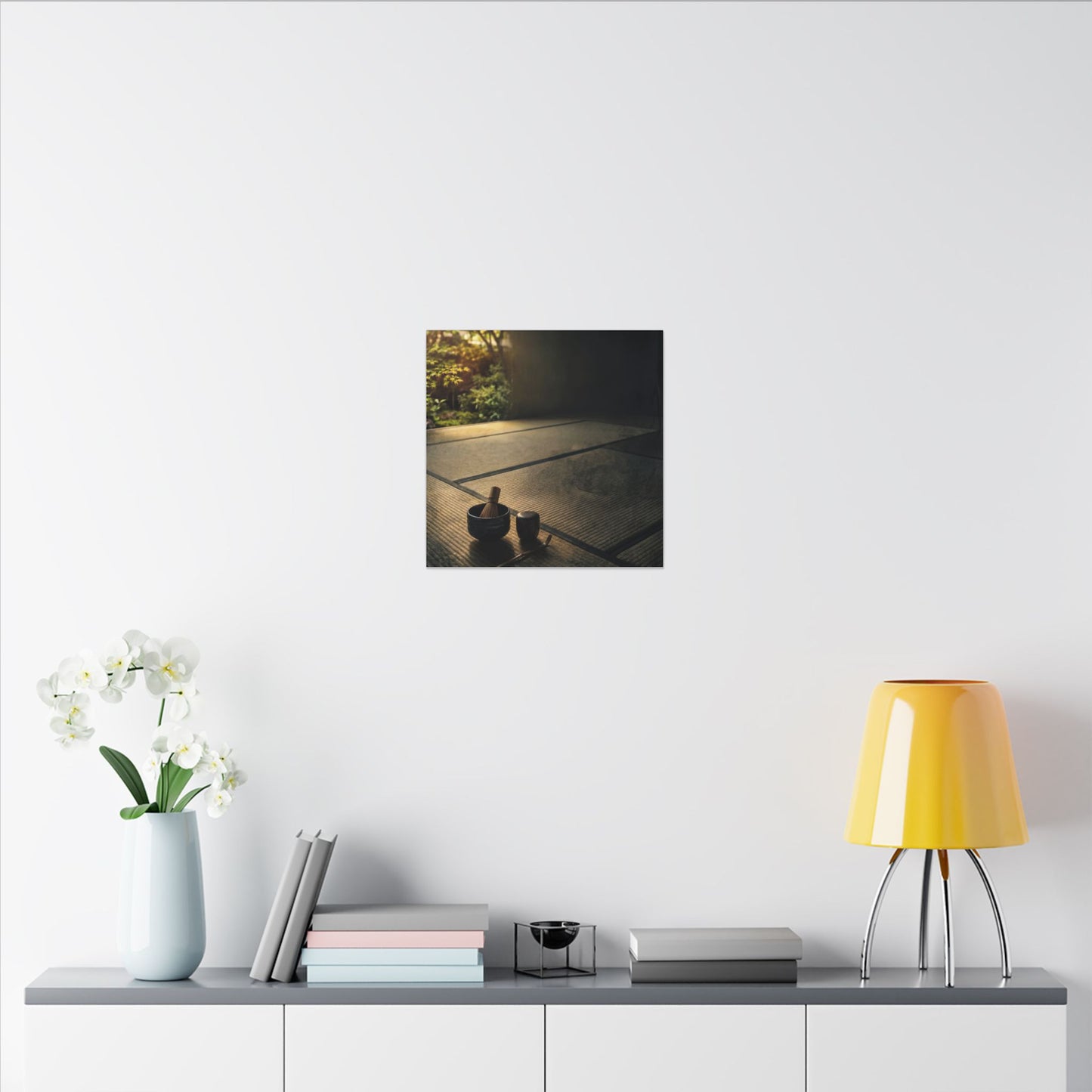 Dark Japandi Tea Ceremony in Golden Hour | Dark Texture Canvas Art