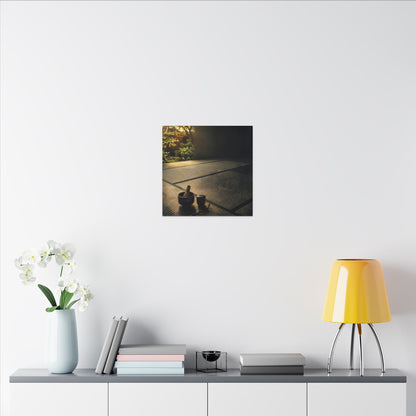 Dark Japandi Tea Ceremony in Golden Hour | Dark Texture Canvas Art