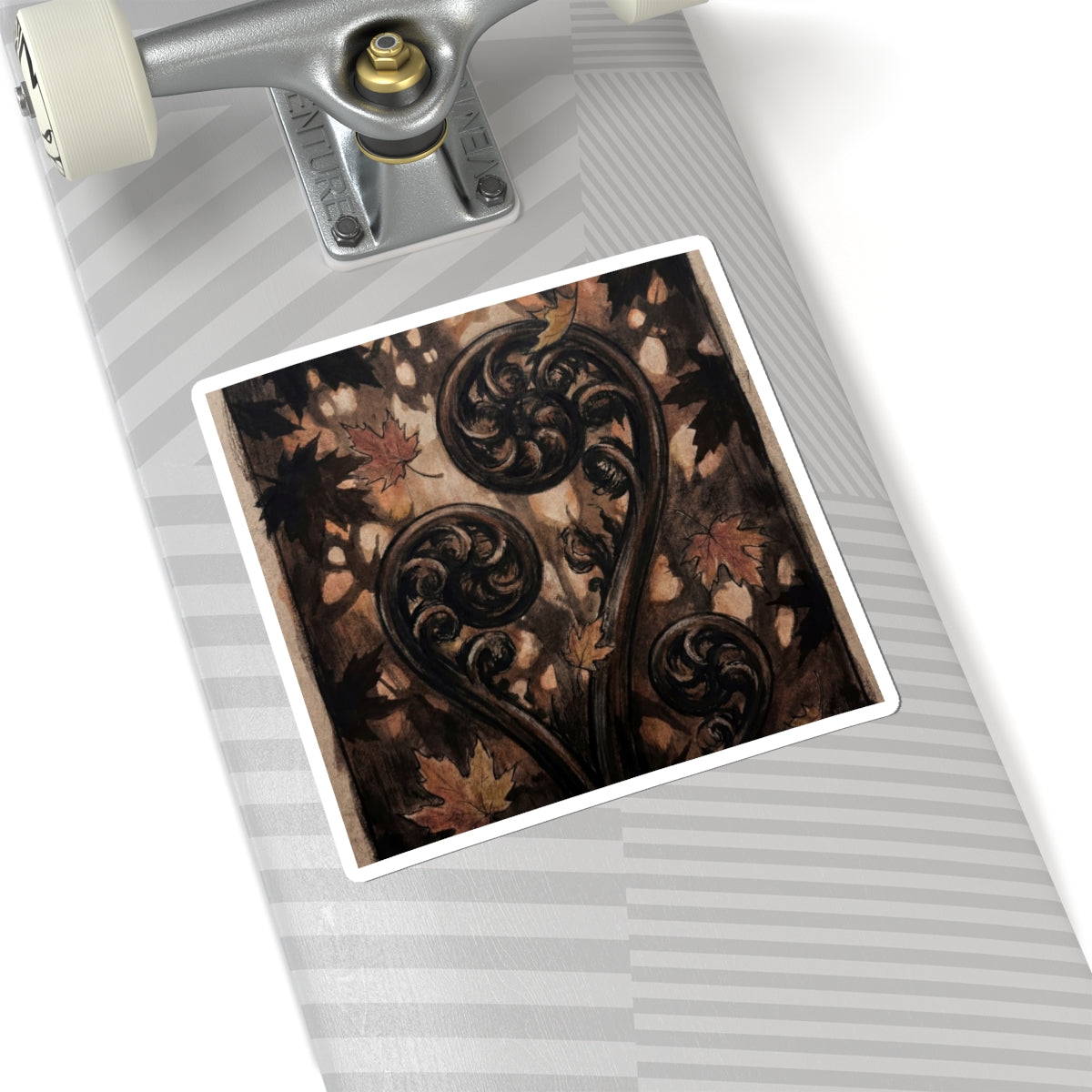 Fern Unfurling Autumn Sticker | Dark Japandi Luxurious Design Art Print