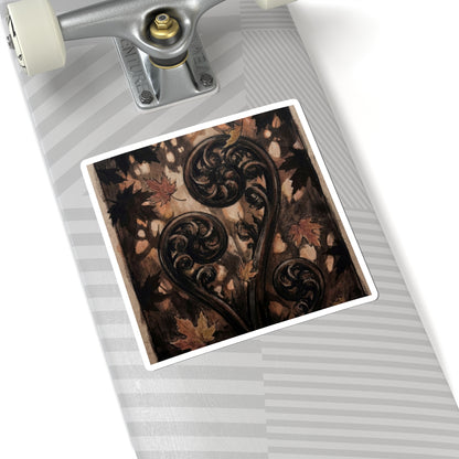 Fern Unfurling Autumn Sticker | Dark Japandi Luxurious Design Art Print
