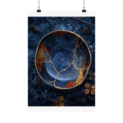 Fukinsei Ceramic Bowl Wall Art Print - Kintsugi Crackle Gold