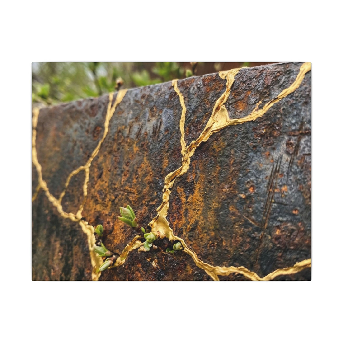 Mono No Aware Rust Patina Canvas Art - Kintsugi Gold Repair