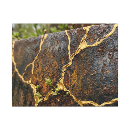 Mono No Aware Rust Patina Canvas Art - Kintsugi Gold Repair