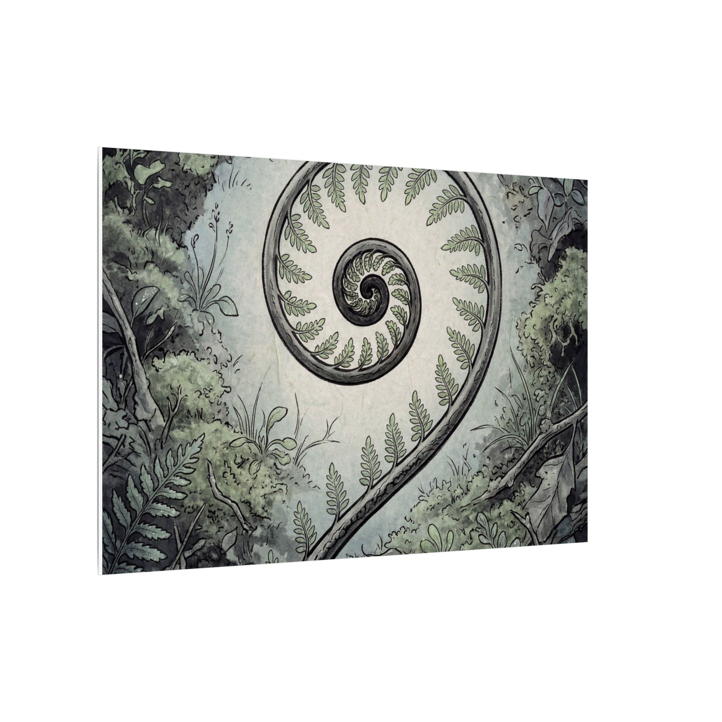 Zen Fern Unfurling in Dawn | Ukiyo E Inspired Canvas Art