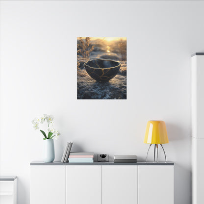 Ceramic Bowl Canvas Art | Winter Kintsugi Gold Repair Art