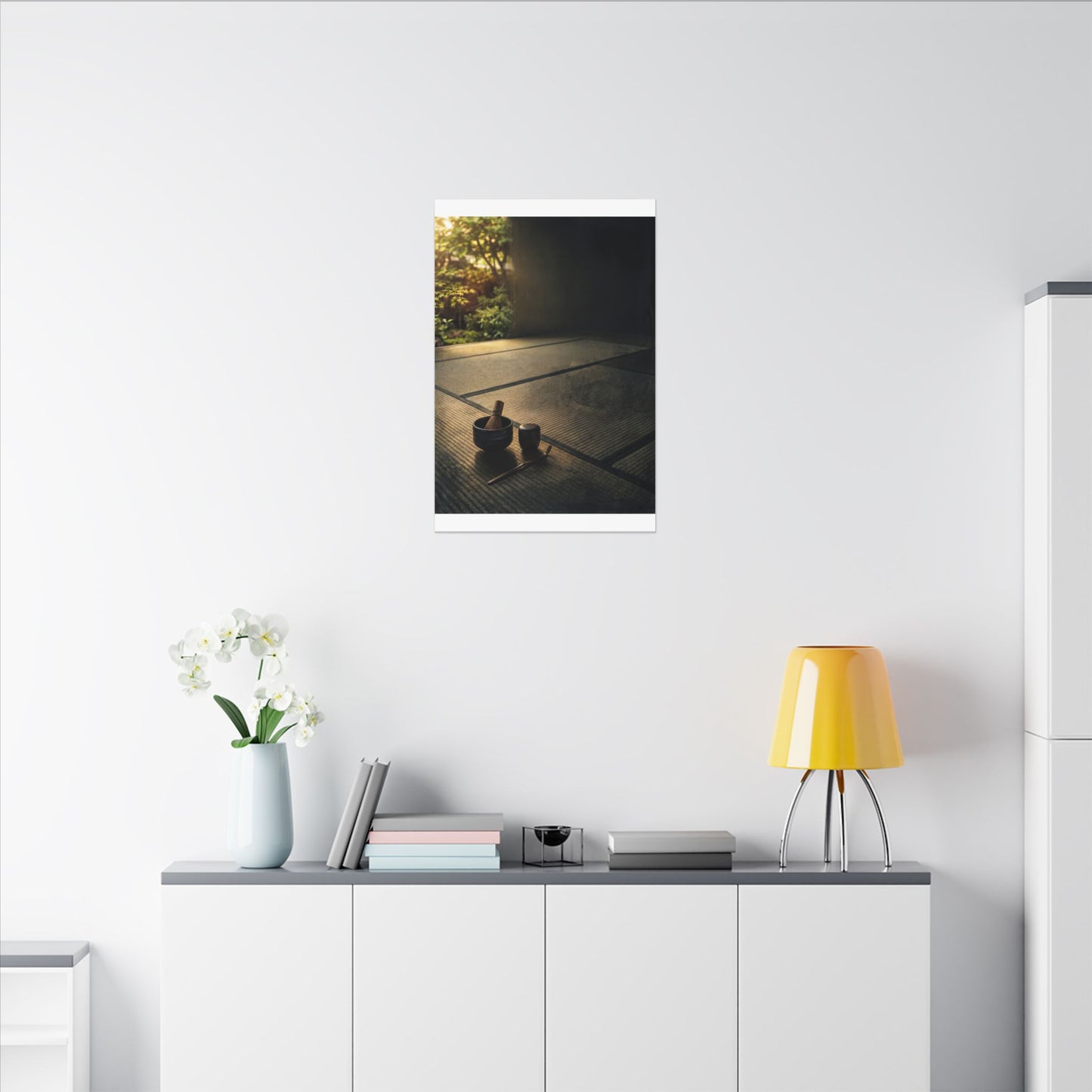 Dark Japandi Tea Ceremony in Golden Hour | Dark Texture Canvas Art
