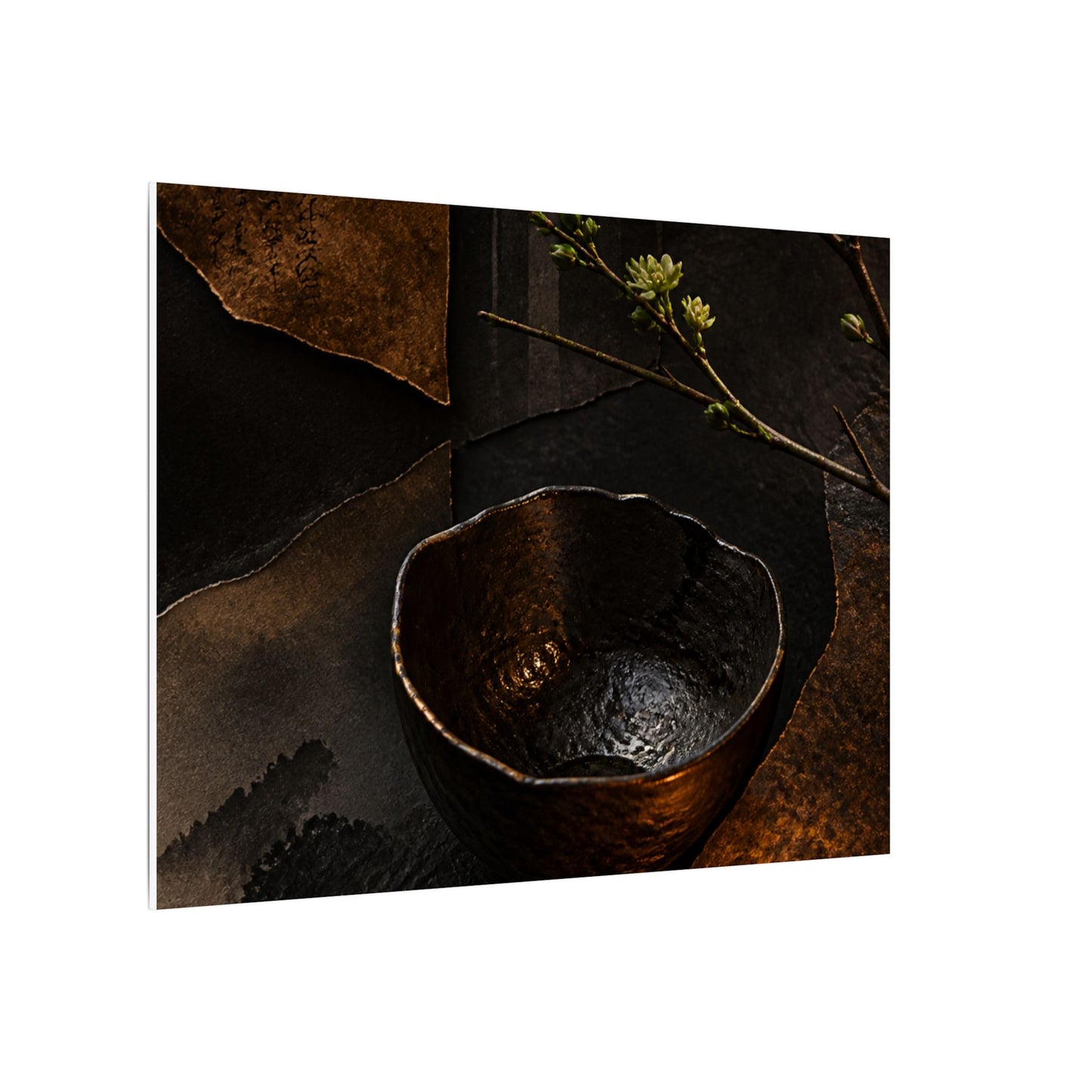 Atmospheric Ceramic Bowl Canvas Art - Shadow Zen Dark Japandi
