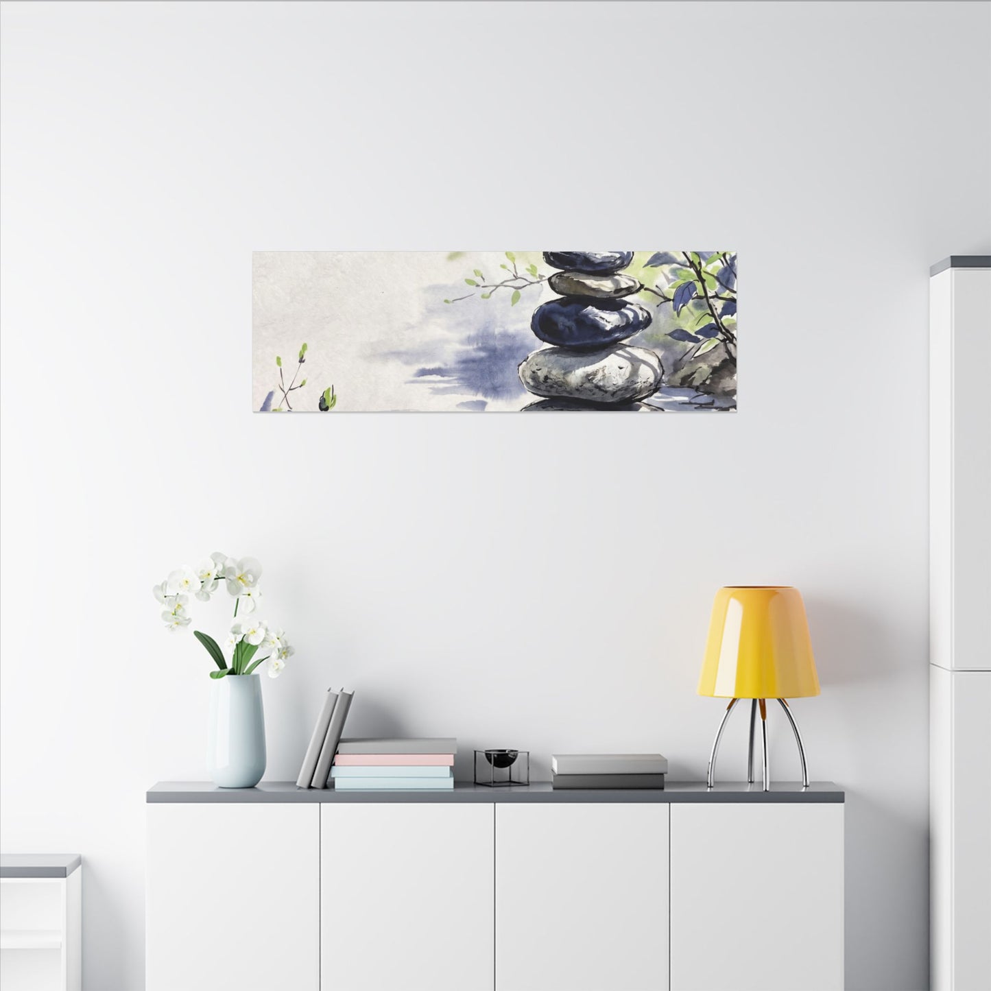 River Stones Sumi E Canvas Art | Serene Zen Art