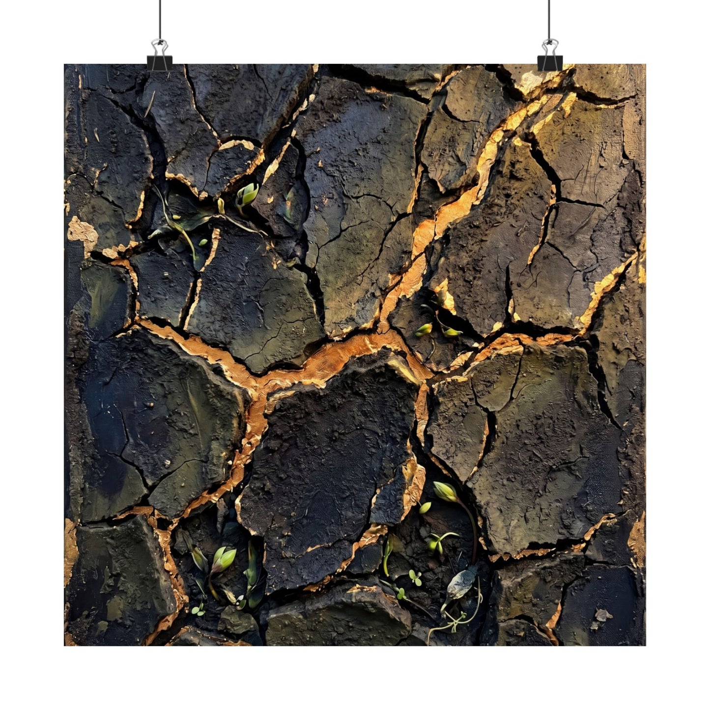Cracked Earth Dark Texture Wall Art Print | Sophisticated Dark Japandi Art