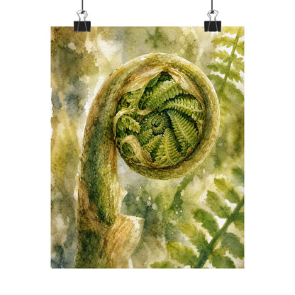 Elegant Fern Unfurling Wall Art Print - Watercolor Japandi