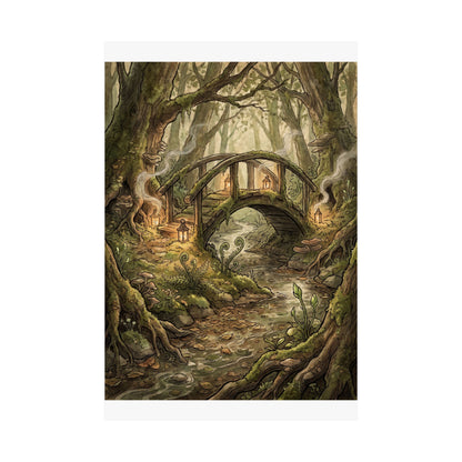 Spring Wooden Bridge Forest Whimsy Wall Art Print | Rustic Decor