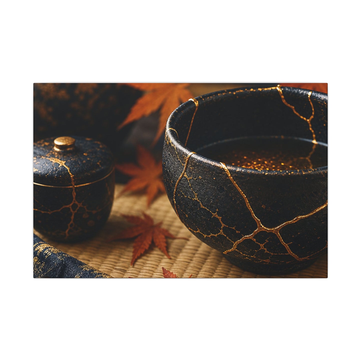 Seijaku Tea Ceremony Canvas Art - Kintsugi Gold Repair