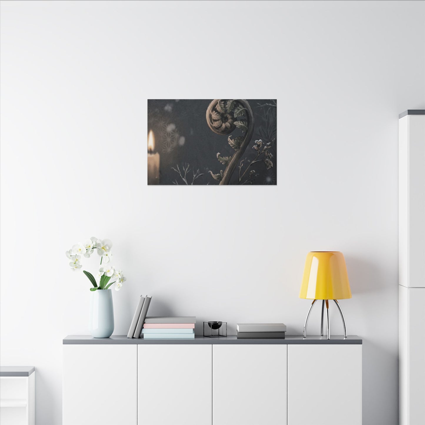 Candlelight Fern Unfurling Canvas Art - Japandi Ma