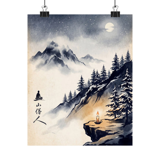 Calm Mountain Mist Wall Art Print - Ukiyo E Inspired Zen Art Print