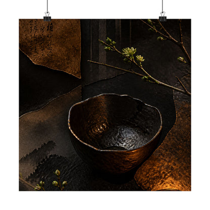 Moody Ceramic Bowl Wall Art Print - Shadow Zen Dark Japandi