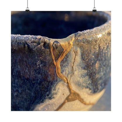 Kintsugi Ceramic Bowl in Golden Hour | Gold Vein Wall Art Print