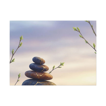 Spring River Stones Gold Vein Canvas Art | Philosophical Decor Art Print