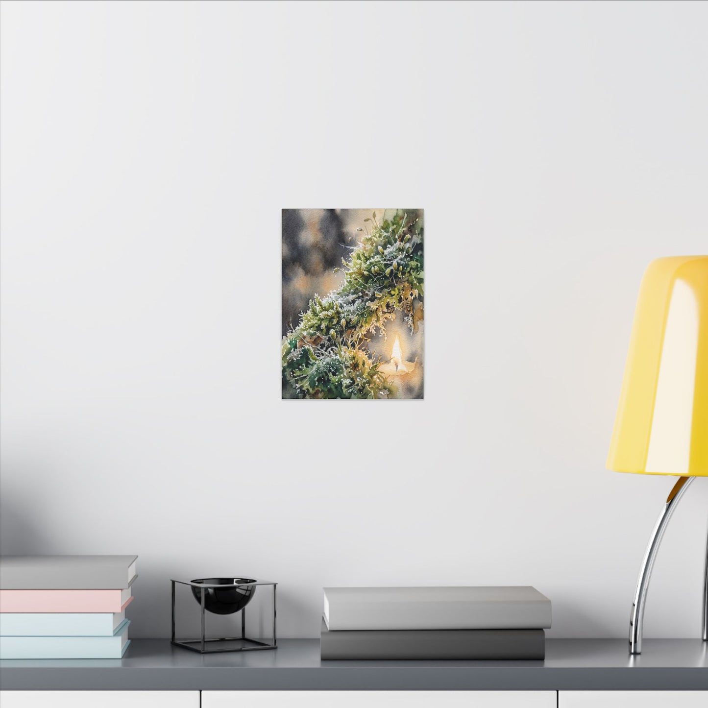 Winter Moss Close Up Watercolor Canvas Art | Neutral Decor