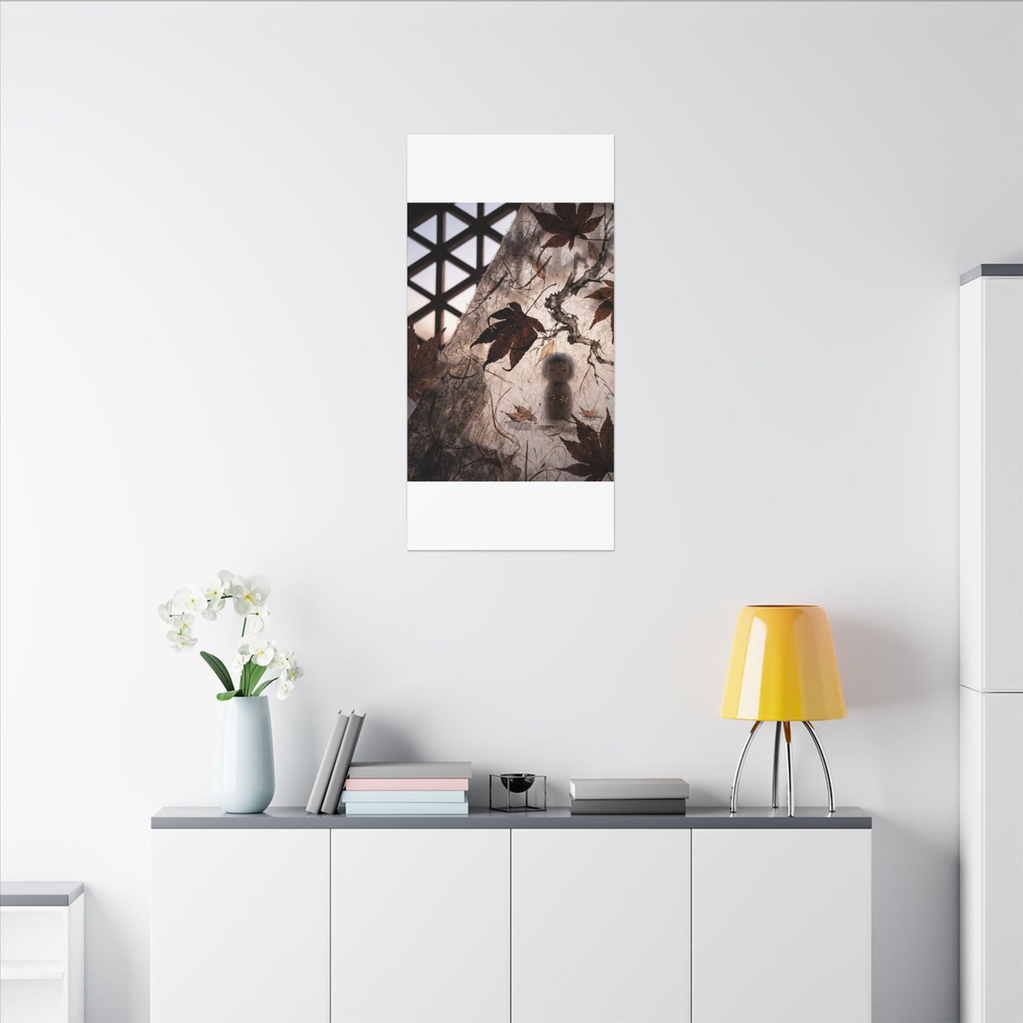 Shoji Screen Autumn Canvas Art | Dark Japandi Atmospheric Design