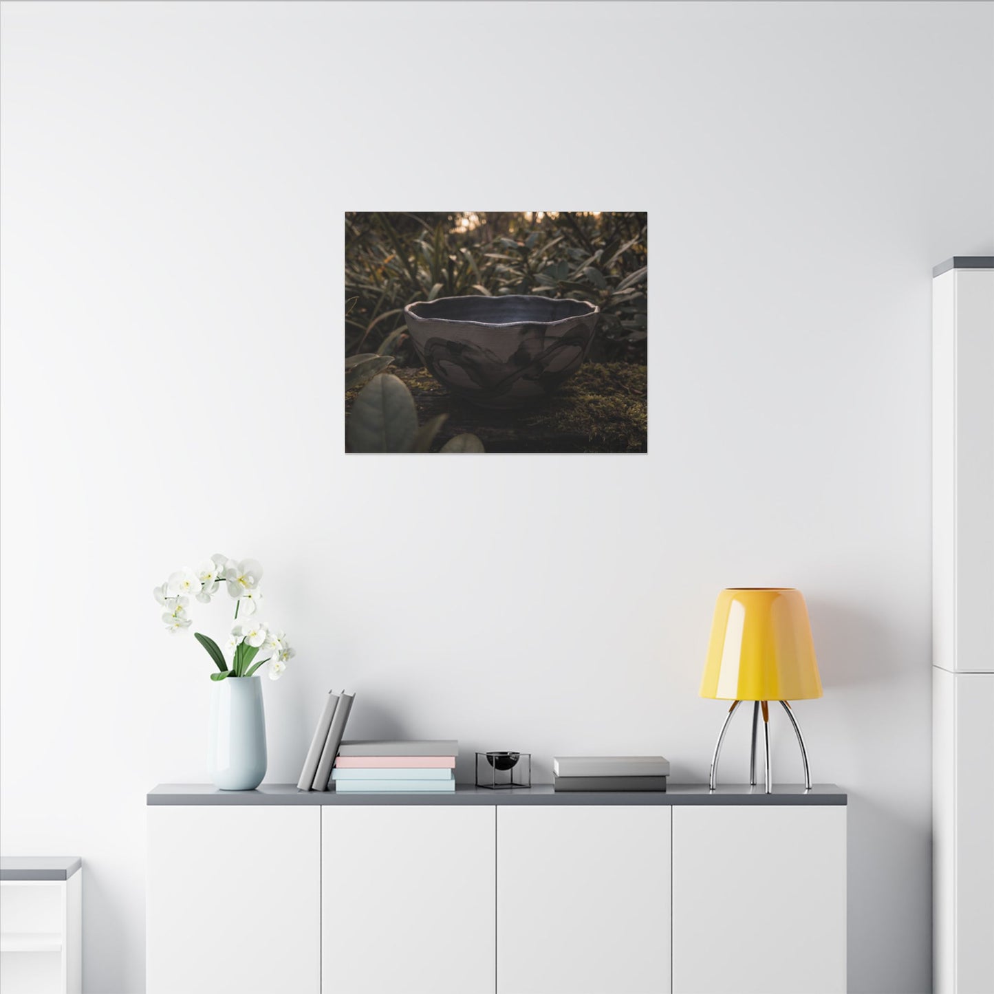 Ceramic Bowl Canvas Art | Summer Dark Japandi Charcoal Ink Art