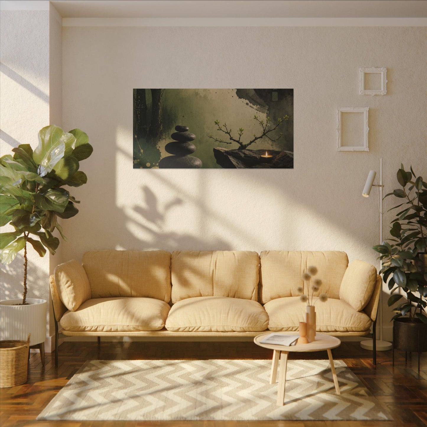 River Stones Spring Canvas Art | Zen Contemplative Design