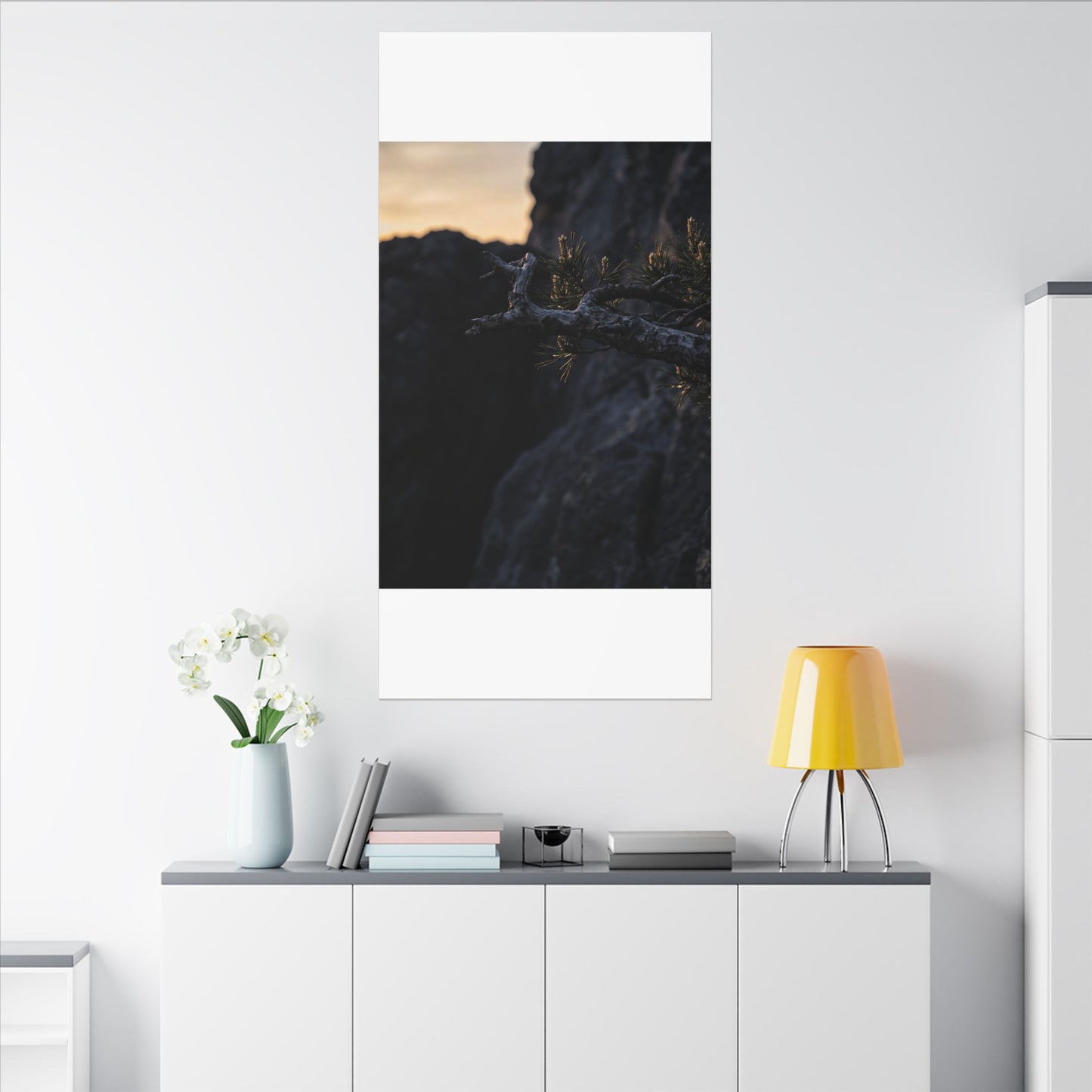 Pine Tree Moody Minimal Canvas Art | Sophisticated Dark Japandi Art