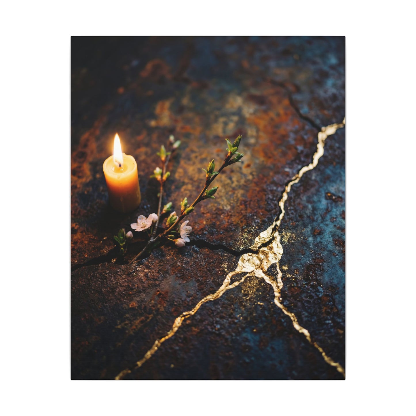 Kintsugi Rust Patina in Candlelight | Gold Repair Canvas Art
