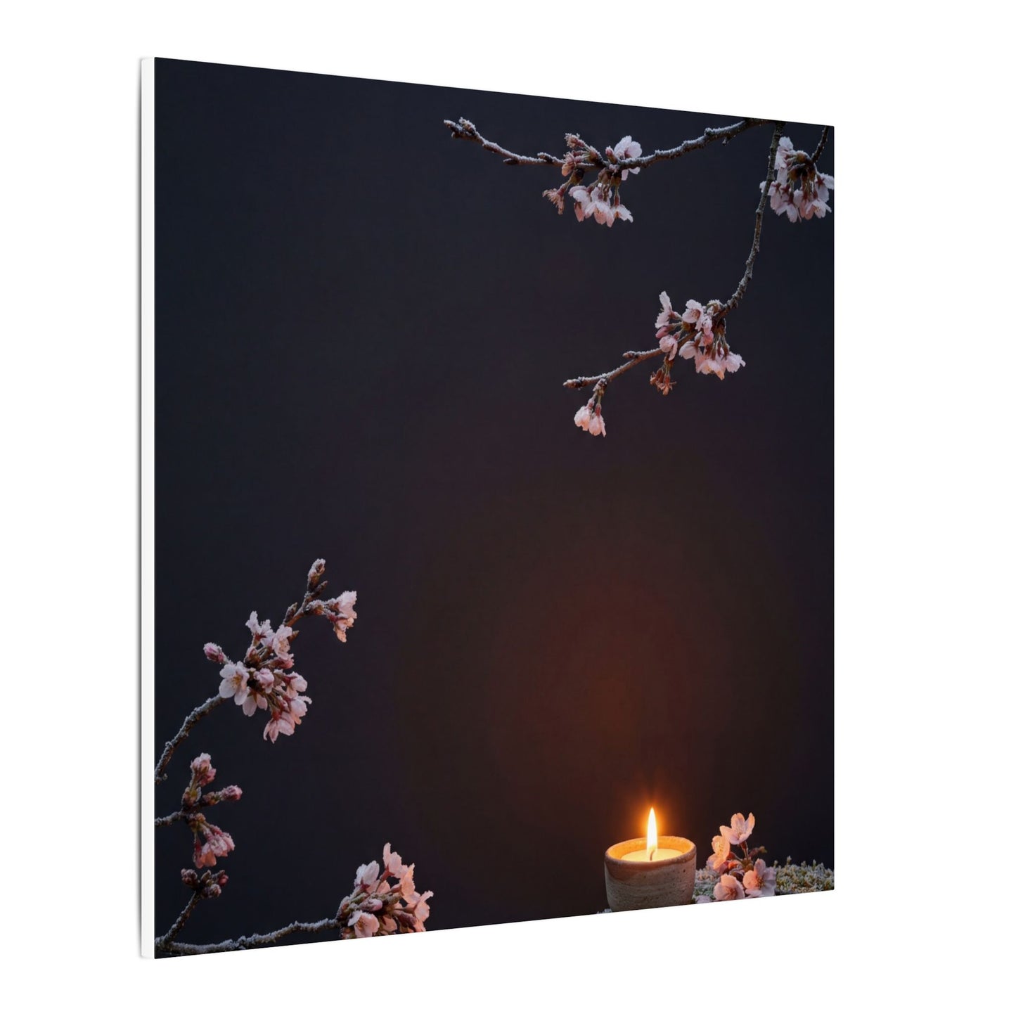 Dark Japandi Cherry Blossom in Candlelight | Moody Minimal Canvas Art
