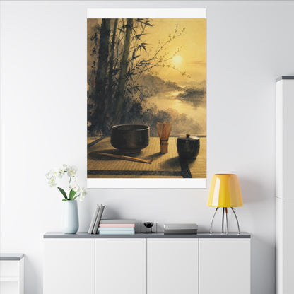 Tea Ceremony Sumi E Canvas Art | Contemplative Zen Art