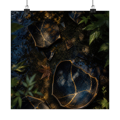 Broken Pottery Wall Art Print | Summer Dark Japandi Shadow Zen Art
