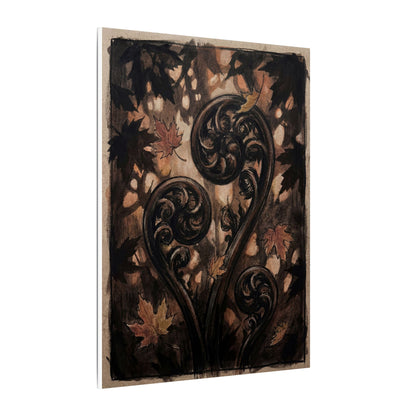 Mono No Aware Fern Unfurling Canvas Art - Dark Japandi Charcoal Ink
