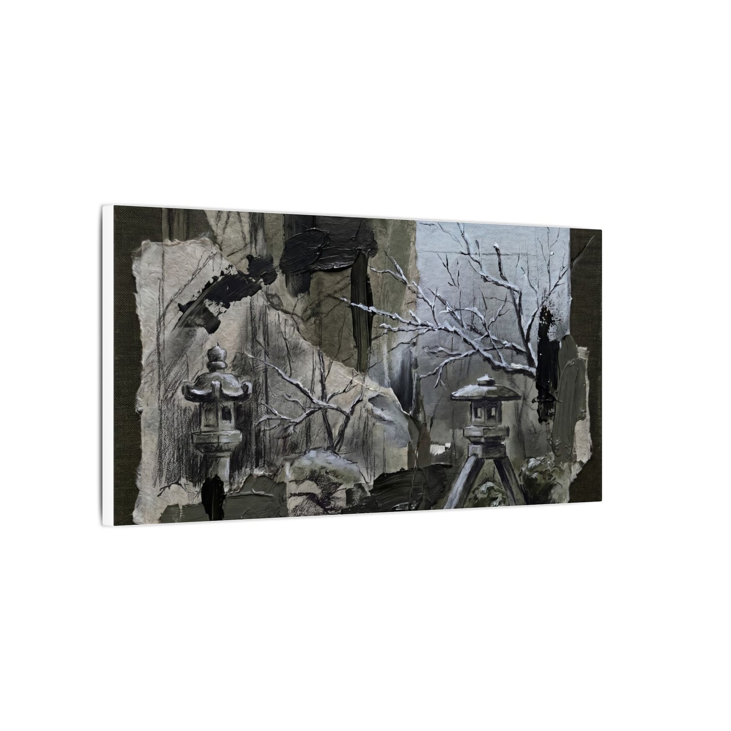 Winter Moonlit Garden Dark Texture Canvas Art | Moody Decor