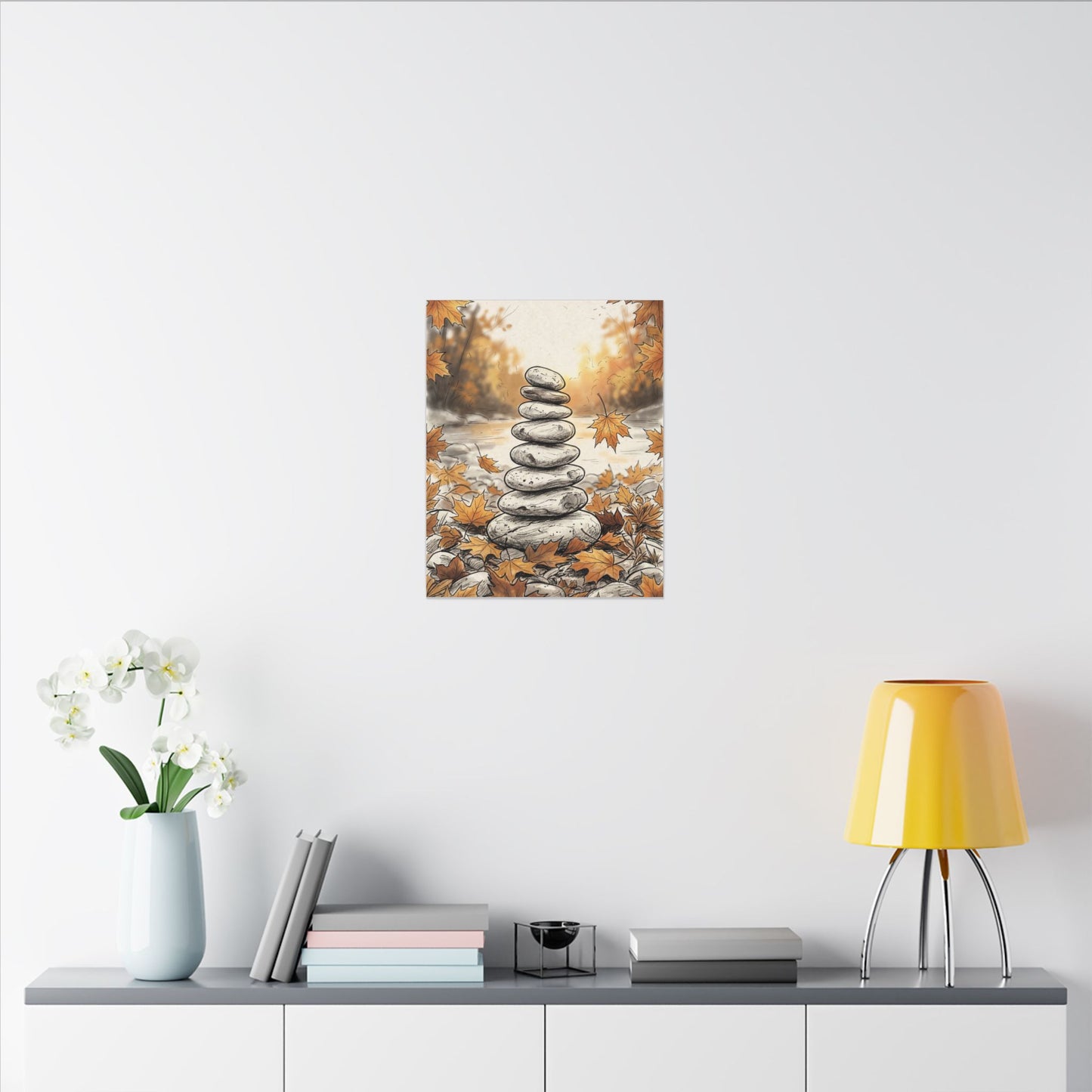 Earthy River Stones Canvas Art - Minimal Line Japandi