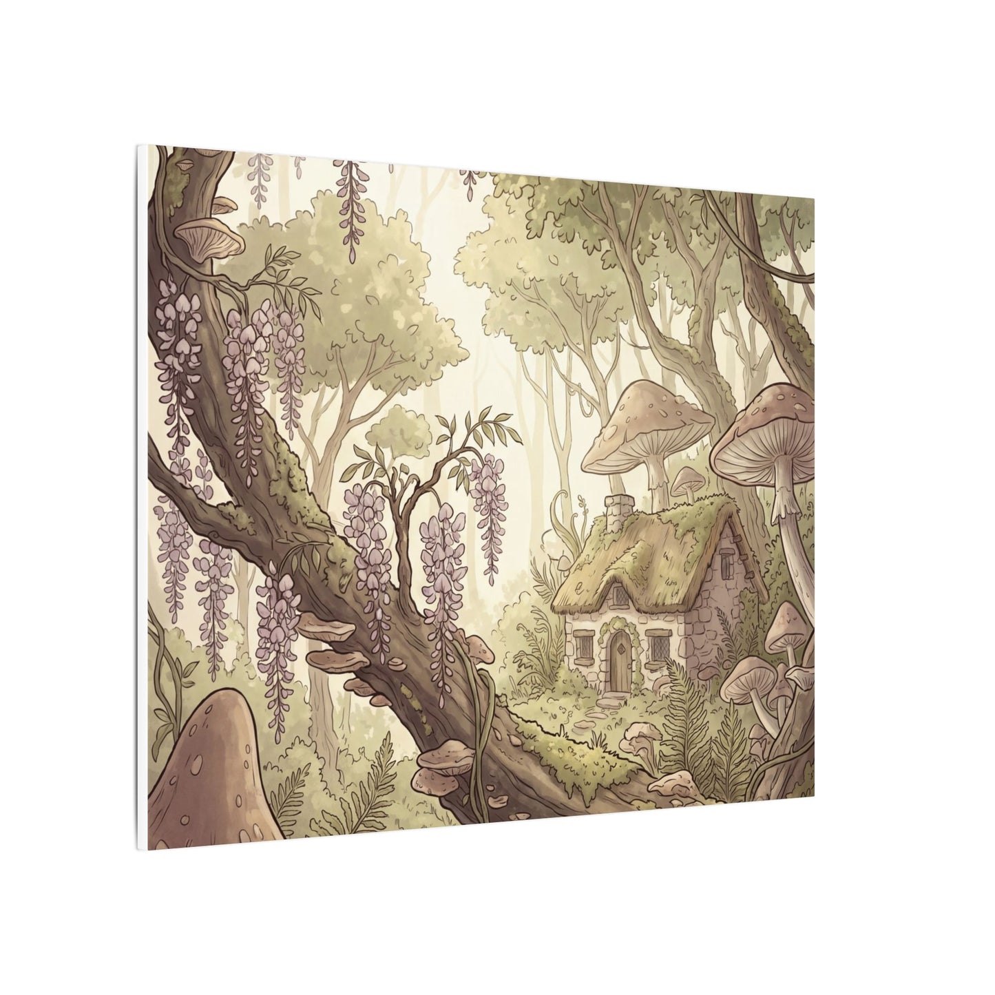 Summer Wisteria Mushroom Illustration Canvas Art | Enchanting Decor