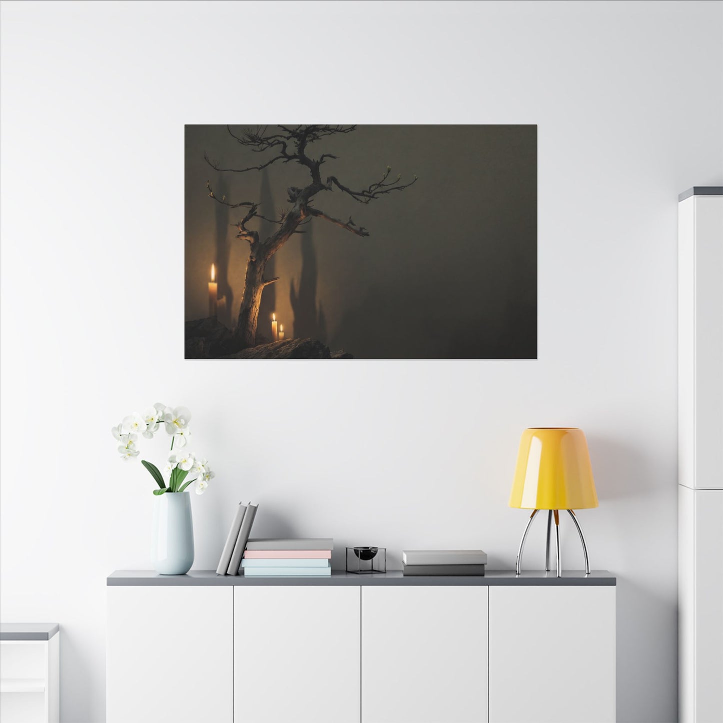 Ma Pine Tree Canvas Art - Dark Japandi Shadow Zen