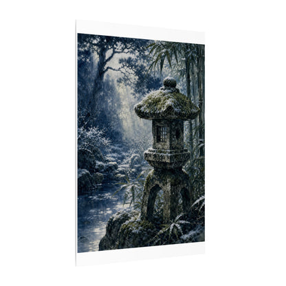 Zen Stone Lantern in Dappled | Sumi E Canvas Art