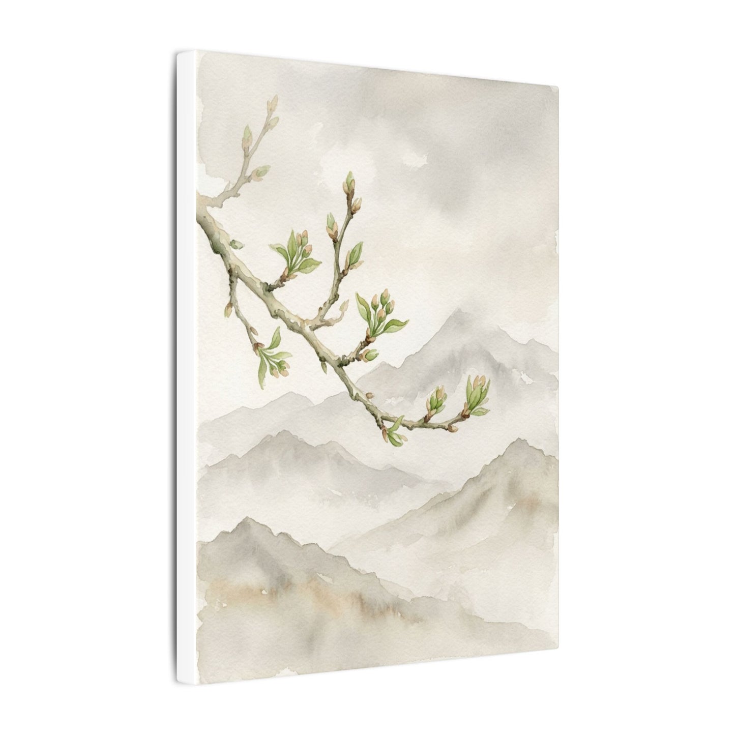 Spring Mountain Mist Watercolor Canvas Art | Cozy Decor