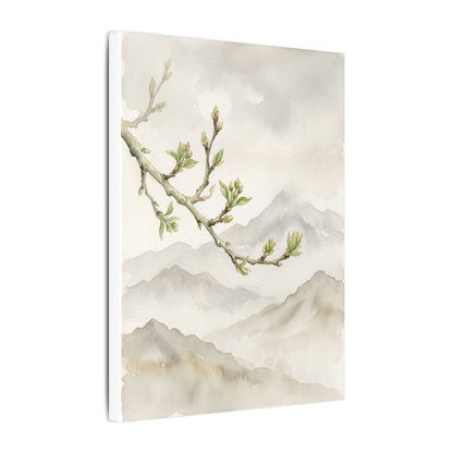 Spring Mountain Mist Watercolor Canvas Art | Cozy Decor