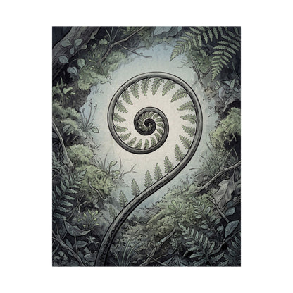 Contemplative Fern Unfurling Wall Art Print - Ukiyo E Inspired Zen