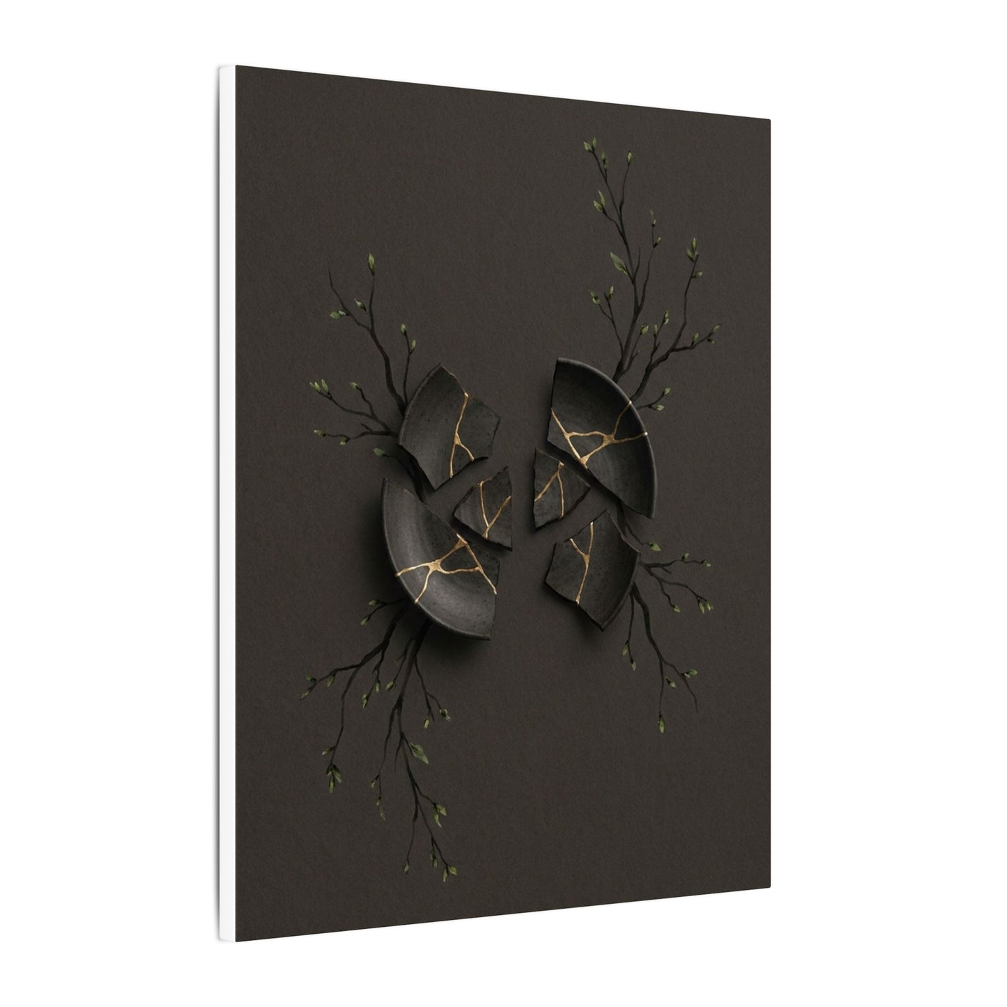 Sophisticated Broken Pottery Canvas Art - Charcoal Ink Dark Japandi