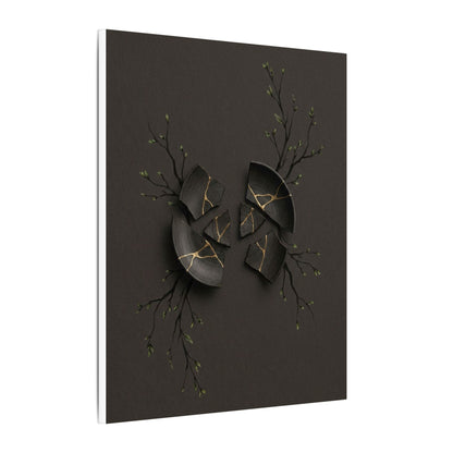 Sophisticated Broken Pottery Canvas Art - Charcoal Ink Dark Japandi
