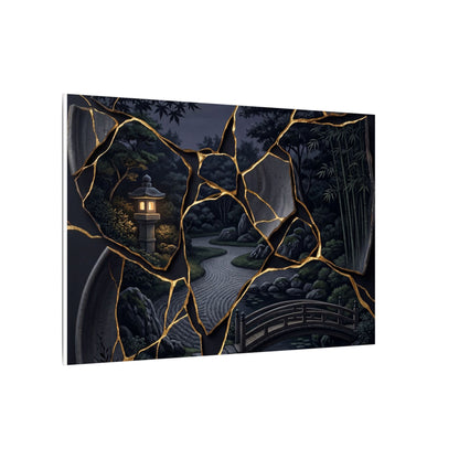 Kintsugi Moonlit Garden in Golden Hour | Gold Repair Canvas Art