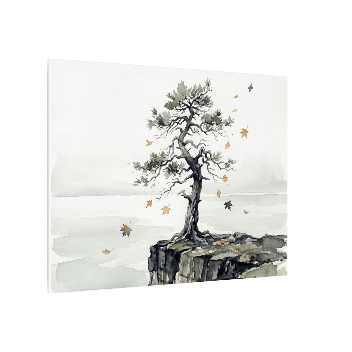Japandi Pine Tree in Overcast | Watercolor Canvas Art