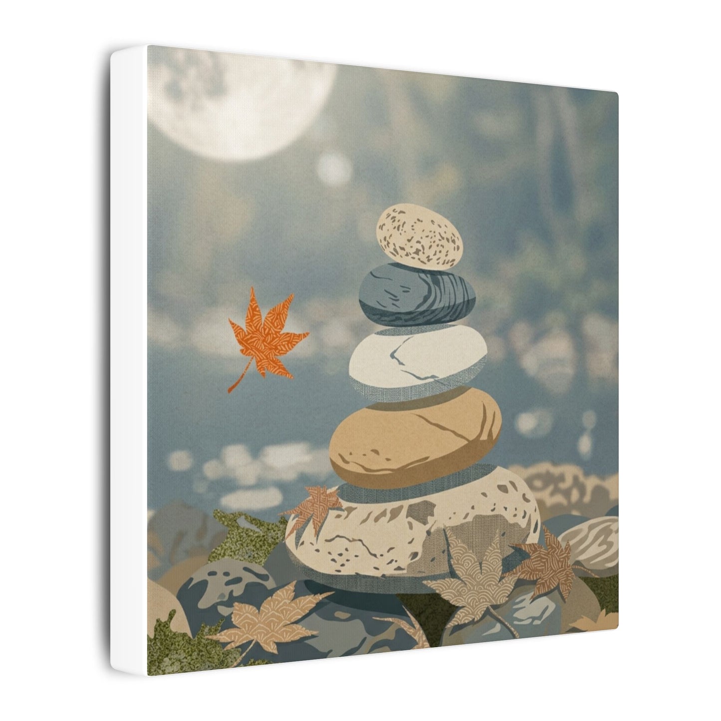 Warm River Stones Canvas Art - Japanese Pattern Japandi