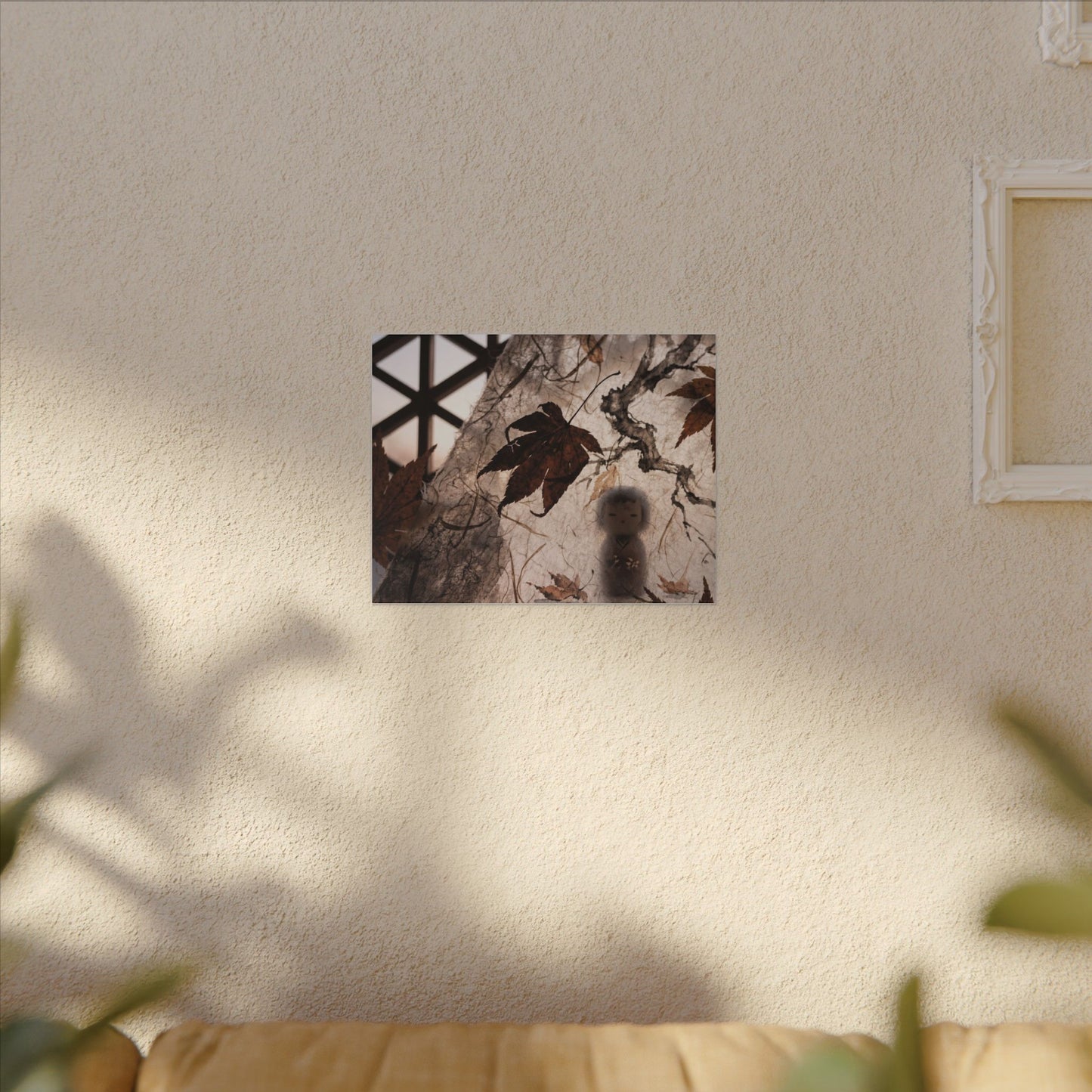 Shoji Screen Autumn Canvas Art | Dark Japandi Atmospheric Design