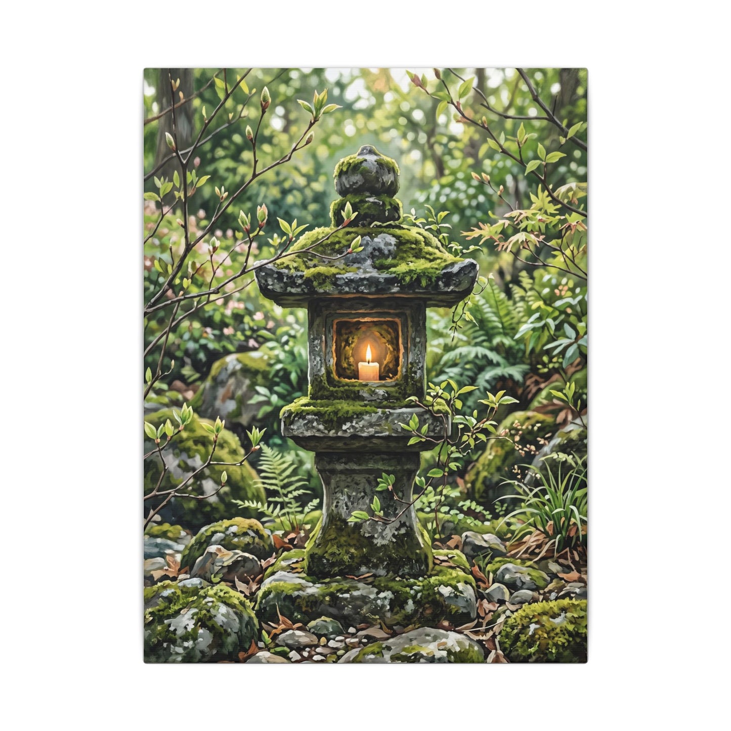 Neutral Stone Lantern Canvas Art - Japanese Pattern Japandi