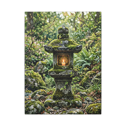 Neutral Stone Lantern Canvas Art - Japanese Pattern Japandi