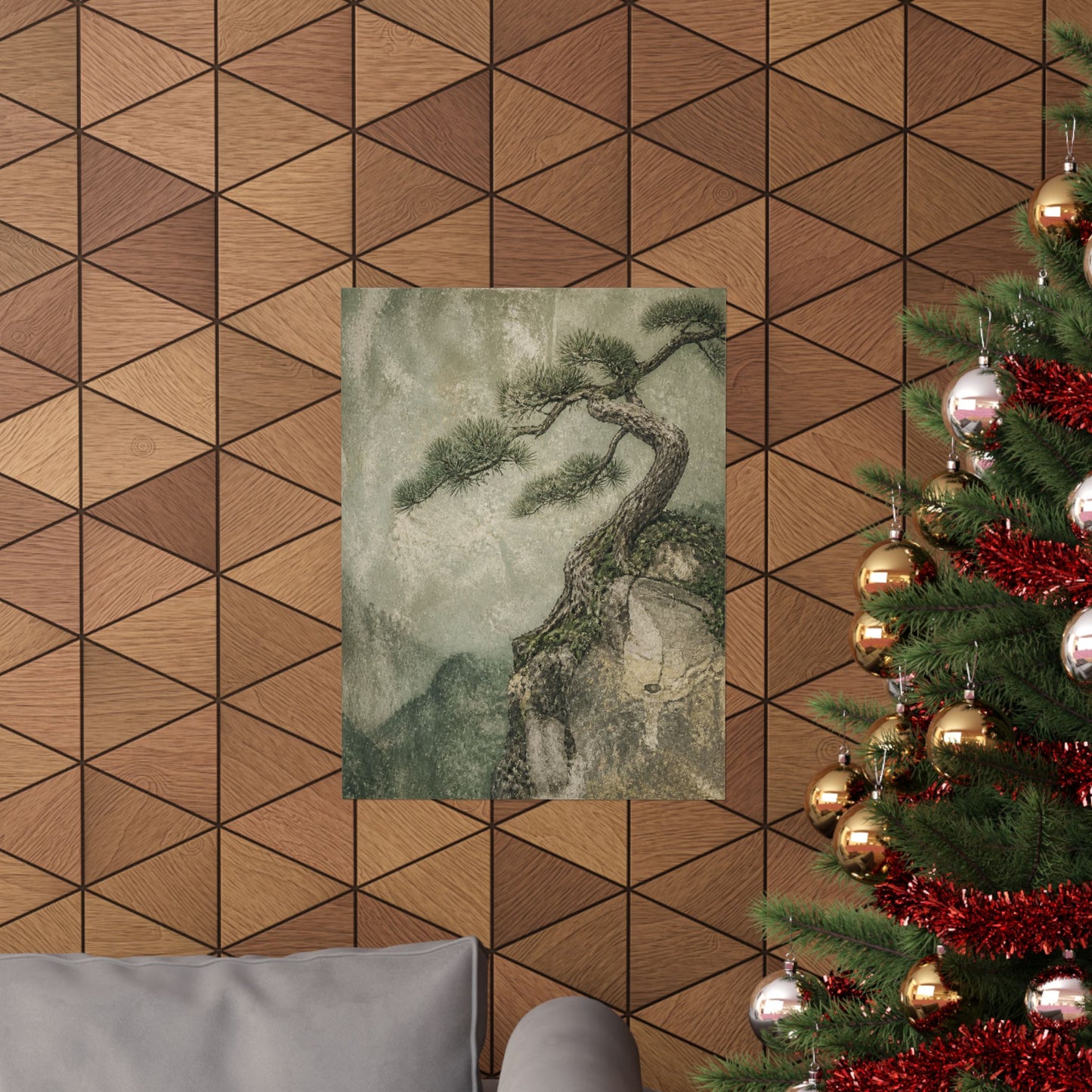 Japandi Pine Tree in Overcast | Texture Wall Art Print